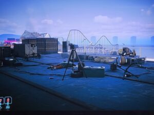 Cyberpunk 2077: Captain Greech and the Shrimp Shack Shooters with Pacifica as a Backdrop