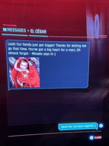 Cyberpunk 2077 El Cesar & Micaela Baby Text