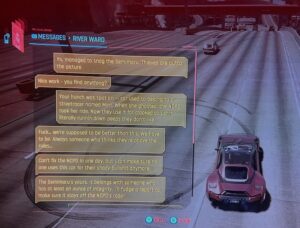Cyberpunk 2077 Semimaru Motorbreath River Text Conversation Start